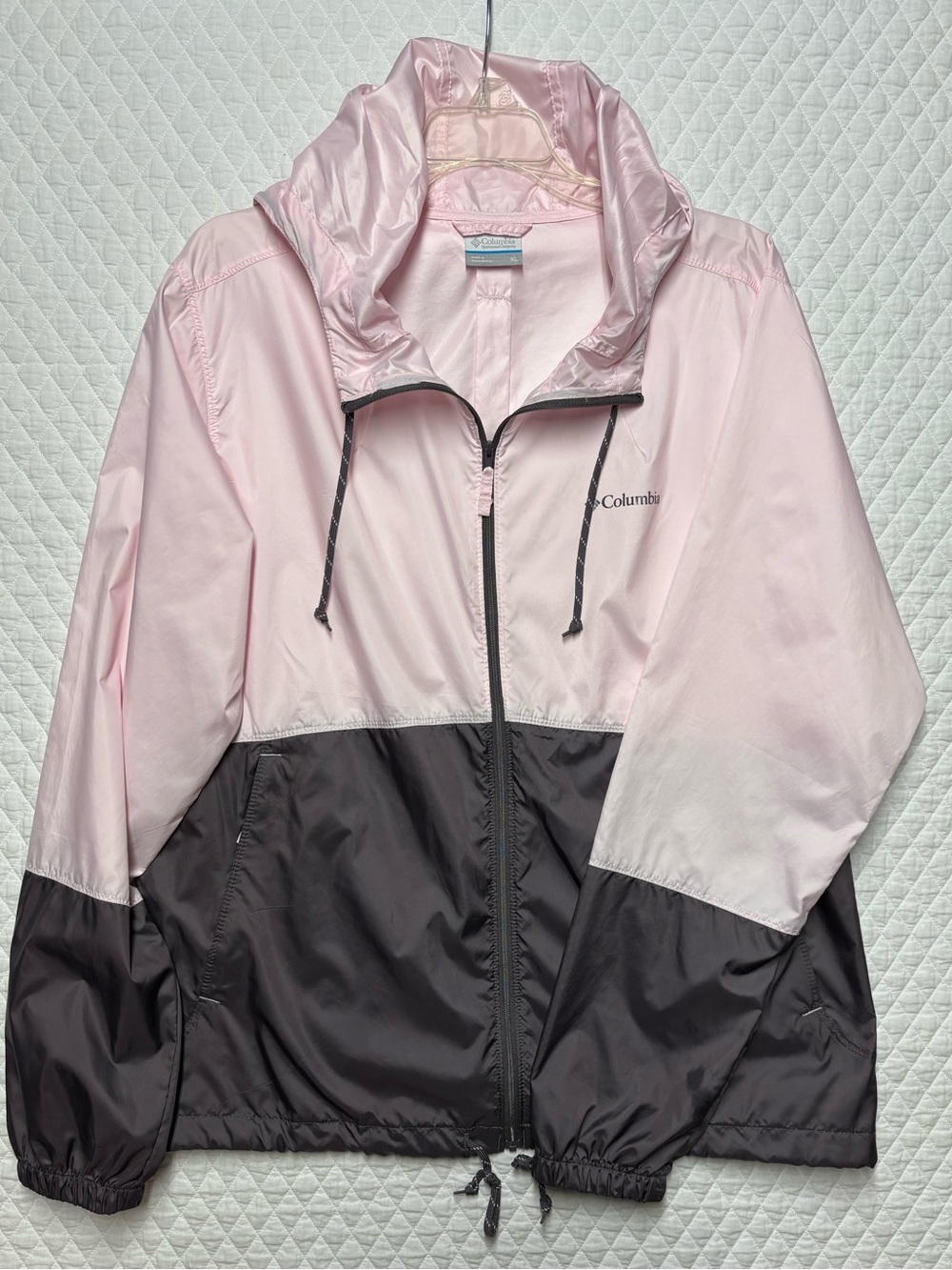 Columbia Pink and Dark Gray/Brown Colorblock Windbreaker Jacket